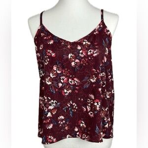 Hollister Bordeaux Dark Floral Sleeveless V-Neck Cami Tank Top Sz M Romantic